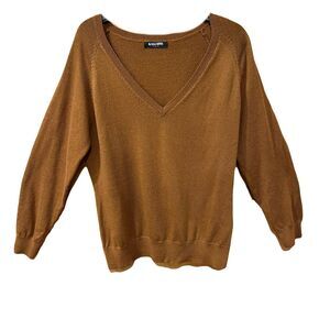 Kallspin V-Neck Sweater Mens L Brown Cashmere Wool Blend Long Sleeve Pullover